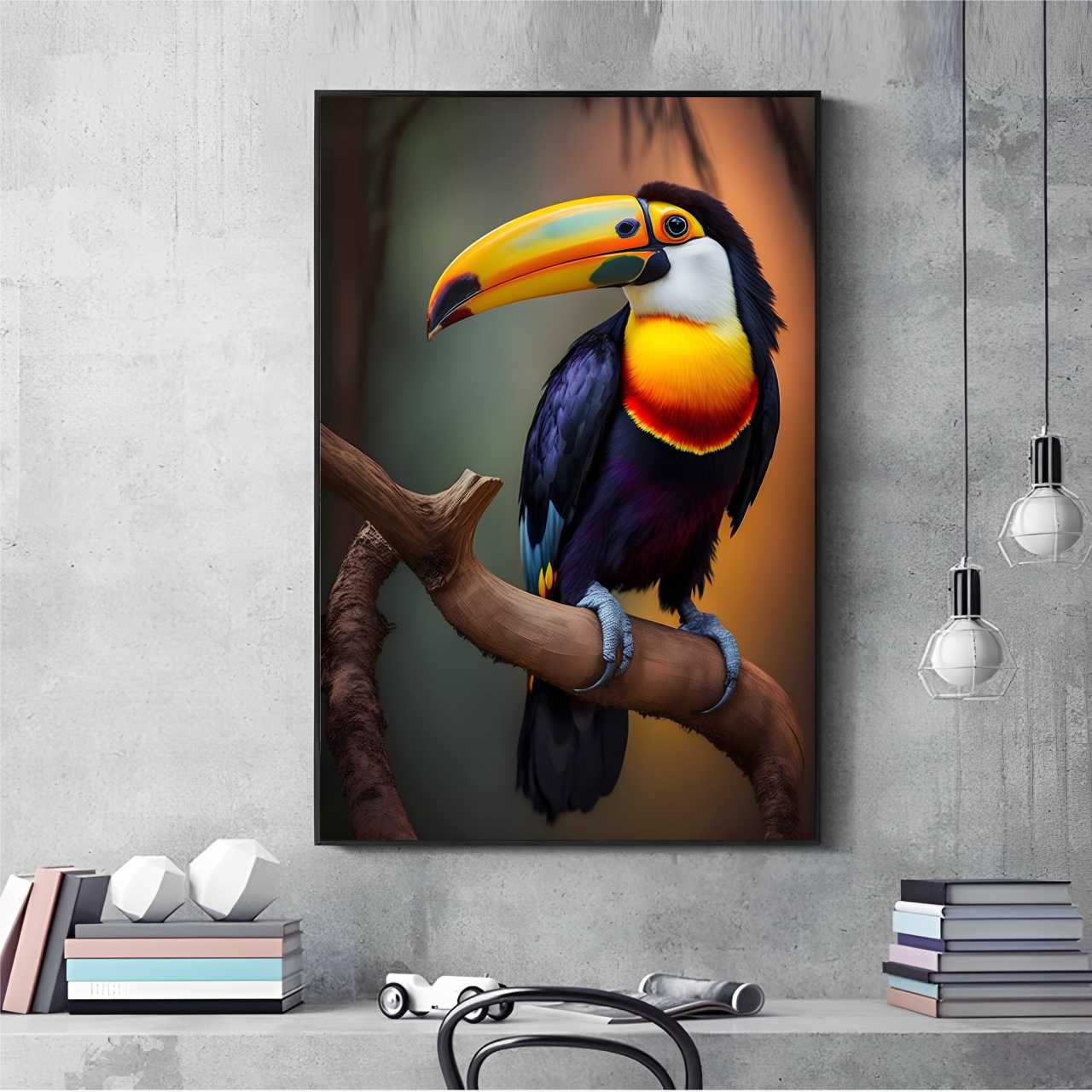 Quadro Decorativo Tucano em Arte Colorida